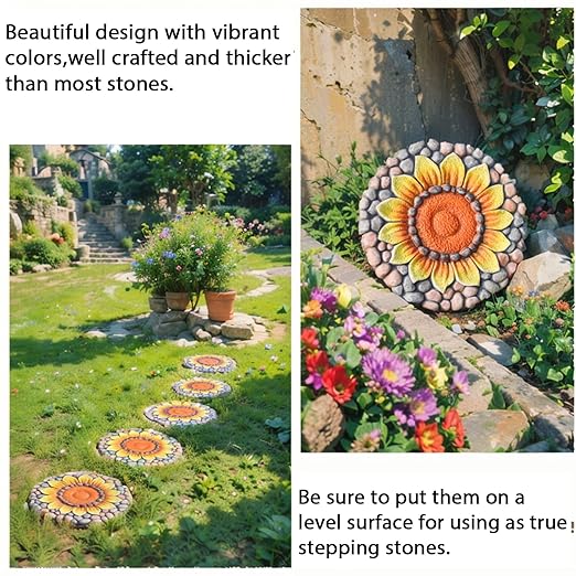 Sunflower Stepping Stones Outdoor Garden - Pavers for Outside Walkway Garden Stones Garden Stepping Stones Outdoor Decorative Stone for Garden 9.5 * 9.5 * 0.7 Inch LC Lcdecohome-Ruum Studio Home