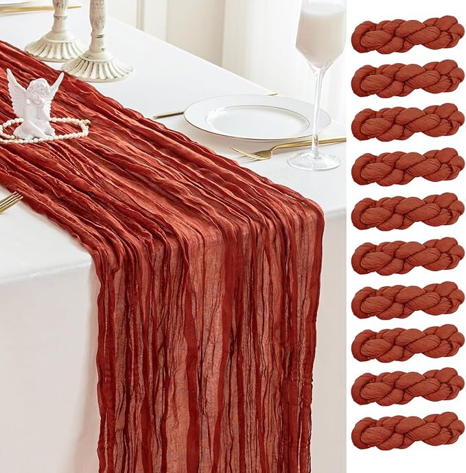 Sioloc Terracotta Table Cloth Cheesecloth Table Runner 10ft Rustic for Tea Wedding Party Baby Bridal Centerpiece Fall Decor for Home Halloween Thanksgiving-Ruum Studio Home