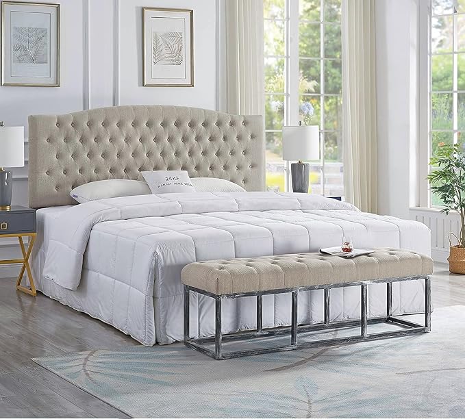 24KF Upholstered Tufted Button Linen Fabric Headboard,Comfortable Fashional Headboard King/CA King Size,Linen-Ruum Studio Home