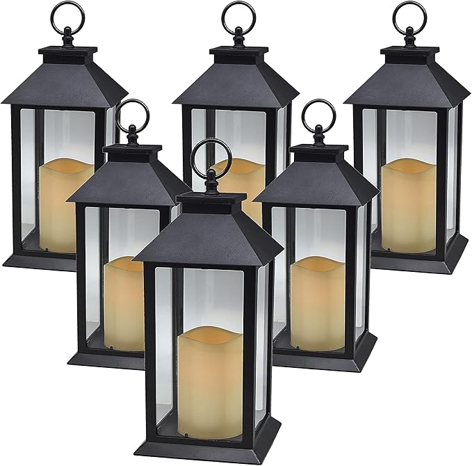 Hanging Glass Panes Lantern Portable Led Candle Light Operated by 3AAA Battery Use for Garden Yard, Indoor & Christmas Day Decoration etc,Pack of 6(Black)-Ruum Studio Home