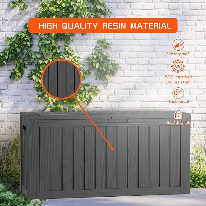 DRATO 80 Gallon Deck Box, Outdoor Storage Box for Patio Furniture, Patio Cushions, Gardening Tools, Pool Supplies 480lbs Weight Capacity,Waterproof Resin Storage Boxes-Ruum Studio Home