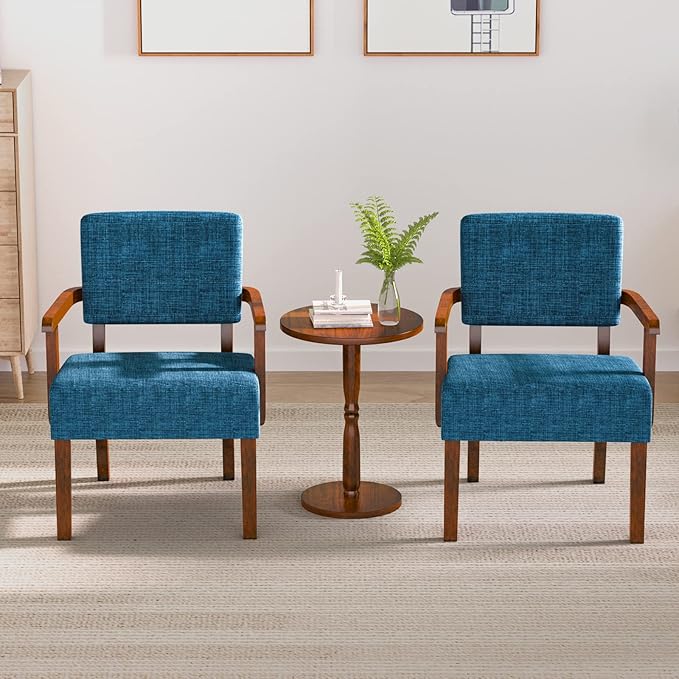 Accent Chair Set of 2 with Table, Living Room Chairs with Soft Seat and Armrests for Living Room Bedroom Reading Room Waiting Room, Lake Blue (AC01)-Ruum Studio Home