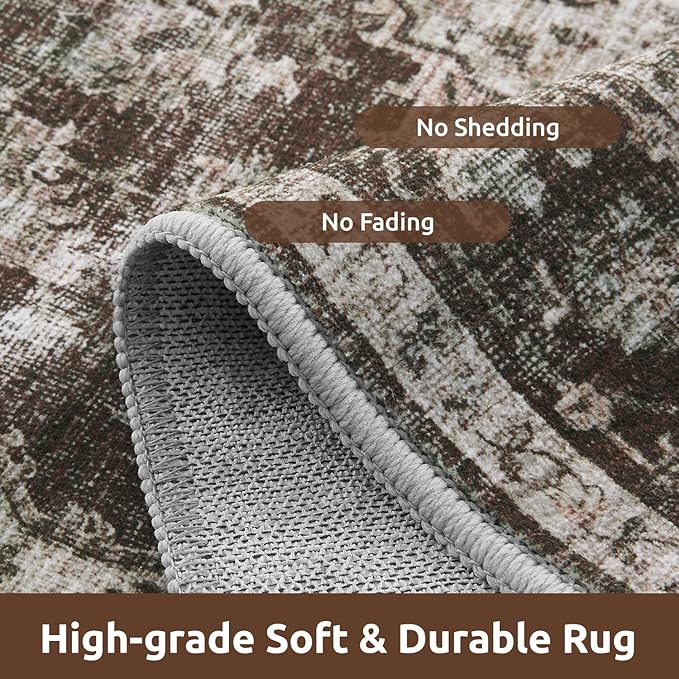 AMOAMI-6FT Round Rug-Rugs for Living Room-Vintage Soft Brick/Brown Rugs for Bedroom-Non Slip Circle Rug-Machine Washable Rug for Dining Room Living Room Bedroom Office Under Table-Ruum Studio Home