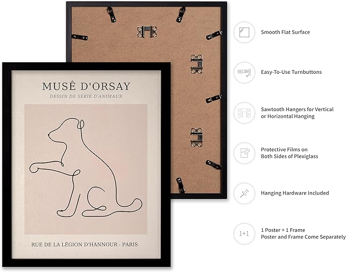 Poster Master Vintage Poster - Retro One Line Dog Drawing Print - Dog Art - Minimal Gift for Men, Women, Animal Lover - Abstract Wall Decor for Home, Office, Bedroom, 8x10 Black Framed-Ruum Studio Home