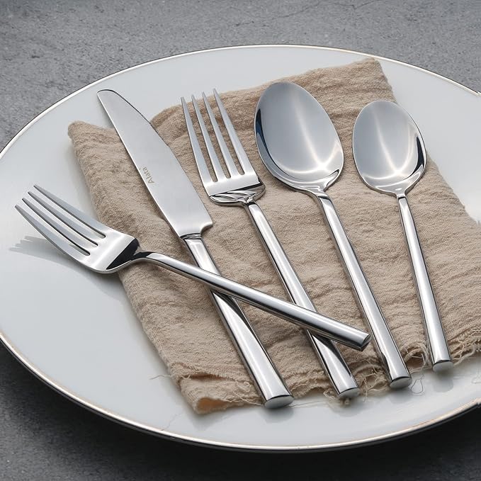 Alata Potter 45-Piece Forged Stainless Steel Flatware Set Cutlery Set,Service for 8,Silver Finish,Dishwasher Safe-Ruum Studio Home