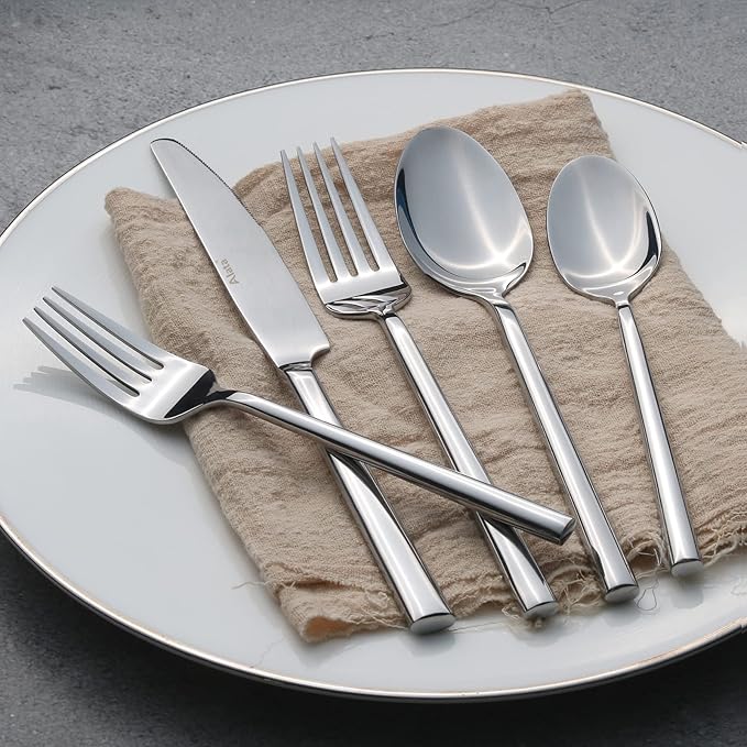 Alata Potter 40-Piece Forged Silverware Set Stainless Steel Flatware Set Cutlery Set, Service for 8, Mirror Finish, Dishwasher Safe-Ruum Studio Home