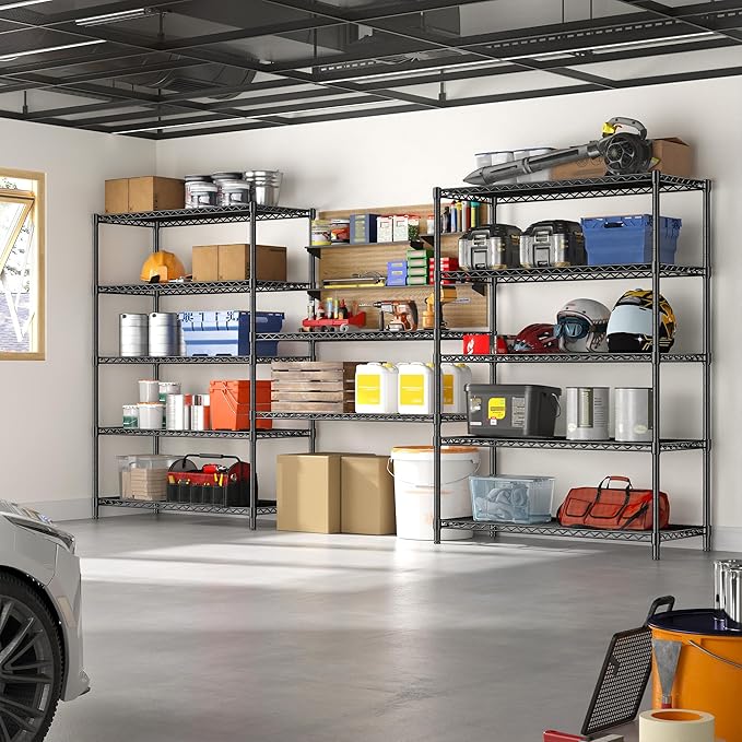 5 Tier Storage Shelves 71"H Wire Shelving Adjustable Metal Shelving,1000LBS Pantry Shelves Sturdy Steel Wire Shelf for Kitchen Commercial Pantry Garage Warehouse ,71"H X35.5"W X13.8"D, Black-Ruum Studio Home
