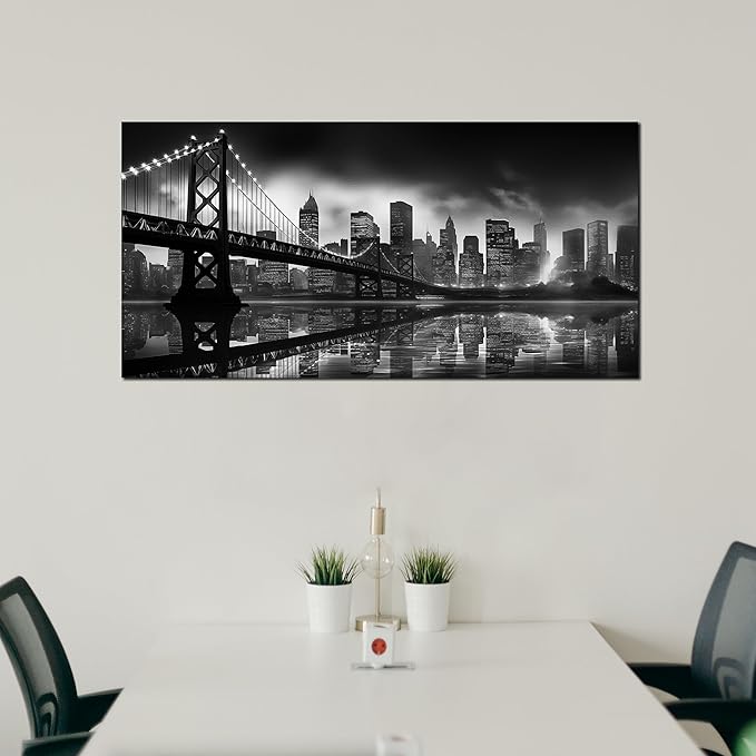 Brooklyn Bridge Wall Art for Living Room City Wall Decor for Bedroom Black Wall Decor for Office 20 x 40 Inch-Ruum Studio Home
