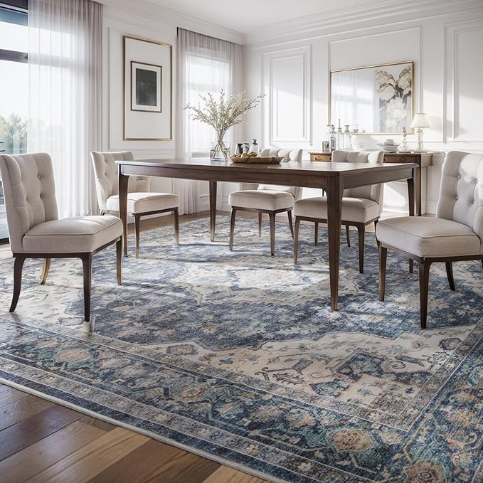 AMOAMI-3X5 Area Rug-Soft Washable Vintage Throw Accent Rugs for Living Room, Entryway, Bedroom, Kitchen, Bathroom, Laundry Room, Kitchen, Bathroom, Bedside, No Slip Blue-Ruum Studio Home