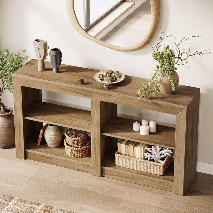 Tribesigns Farmhouse Console Table, Hallway Table for Entryway, Wood Console Behind Couch for Living Room, Hallway, Foyer, Oak-Ruum Studio Home