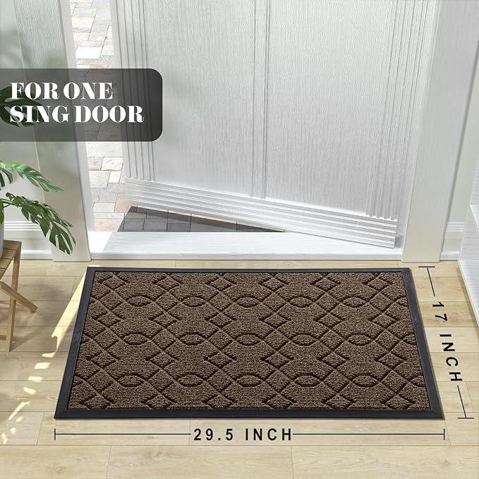 Yimobra Front Door Mat Outside Entrance, All-Weather All-Season Welcome Doormat Outdoor Indoor, Natural Rubber, Stain and Fade Resistant, Low Profile, Easy Clean Patio Porch Mat, 29.5x17, Brown-Ruum Studio Home