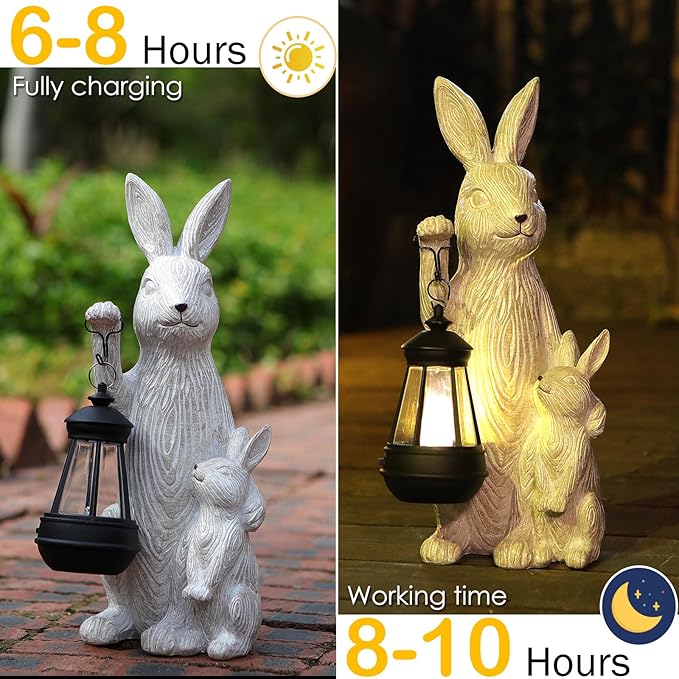 Solar Garden Statues Bunny Decor with LED Lights Home Decorations Outdoor Garden Rabbit Statue for Patio, Balcony, Yard, Lawn Ornament - Unique Housewarming Birthday Gifts for Women-Ruum Studio Home