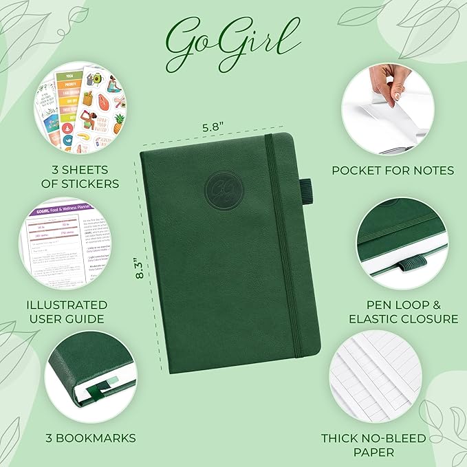 GoGirl Food Journal & Wellness Planner –– Diet & Fitness Diary – Nutrition Journal with Meal, Exercise & Weigh Loss Tracker, A5 (Forest Green)-Ruum Studio Home