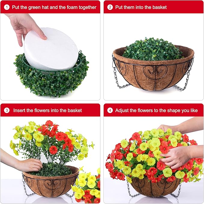Artificial Fall Flowers Fake Hanging Plants Flowers Basket for Outdoors Autumn Decoration, Silk Morning Glory with Eucalyptus Look Real UV Resistant Faux Flowers for Outside Porch Patio Balcony, Mix-Ruum Studio Home