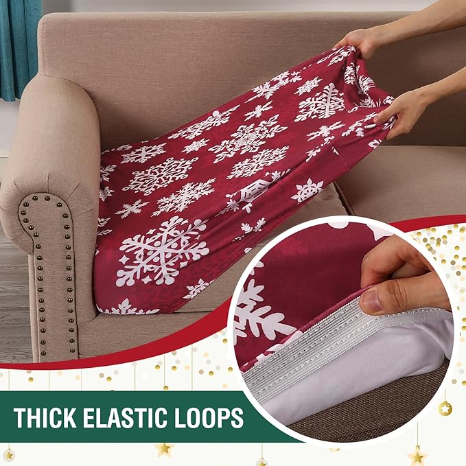 H.VERSAILTEX Christmas Sofa Slipcover Fleece Stretch Couch Cushion Cover Furniture Protector Seat Cushion Snowflakes Sofa Cover for Christmas (1 Piece Armchair Cushion Covers, Snowflakes)-Ruum Studio Home