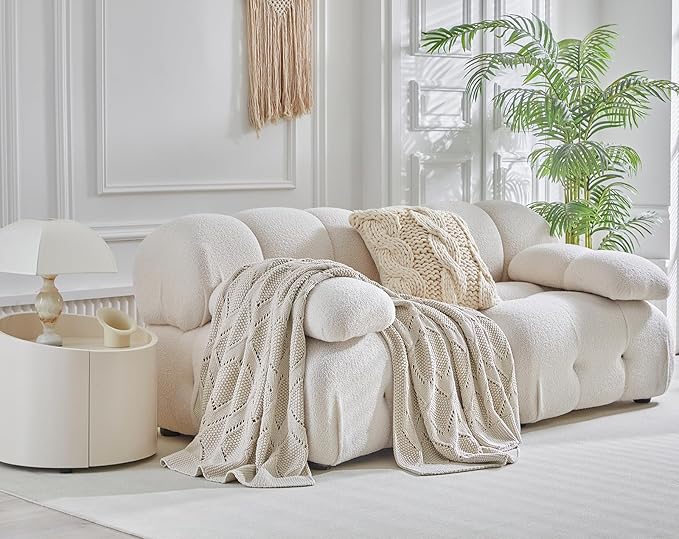 Longhui bedding Chunky Cotton Knit Throw Blanket for Couch, Sofa, Bed, or Chair, Decorative Breathable Fall Cable Knit Blanket 51 x 63 Inches, Beige-Ruum Studio Home