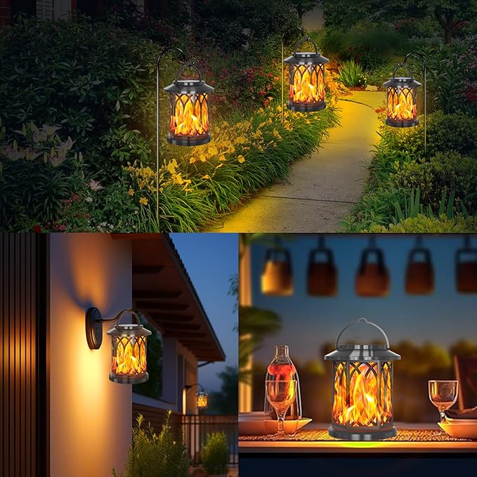 Solar Lanterns Outdoor, Flickering Flames Outdoor Solar Lights Hanging Lanterns Waterproof Decoration Lighting for Garden,Tree,Table (2 Pack)-Ruum Studio Home