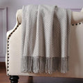 CUDDLE DREAMS Silk Throw Blanket with Hand-Knotted Fringe, Natural, Soft & Breathable (Herringbone Gray)-Ruum Studio Home