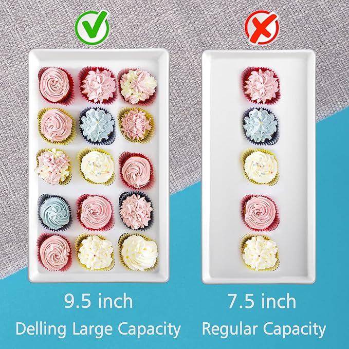 Delling Large Serving Platter, 16" x 9.5" Large Serving Tray, White Rectangular Porcelain Platters for Serving Food, Serving Trays for Party, Entertaining, Appetizer, Charcuterie, Snack - Set of 3-Ruum Studio Home