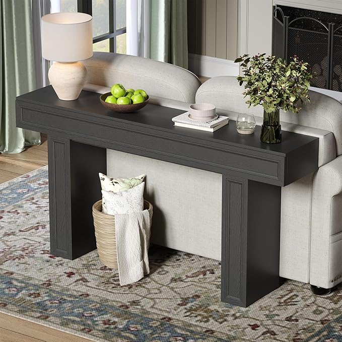 Rresyet 63 Inch Long Console Table, Sofa Table Behind Sofa, Wooden Entryway Table, Farmhouse Entryway Table for Entry, Hallway, Living Room (Black)-Ruum Studio Home