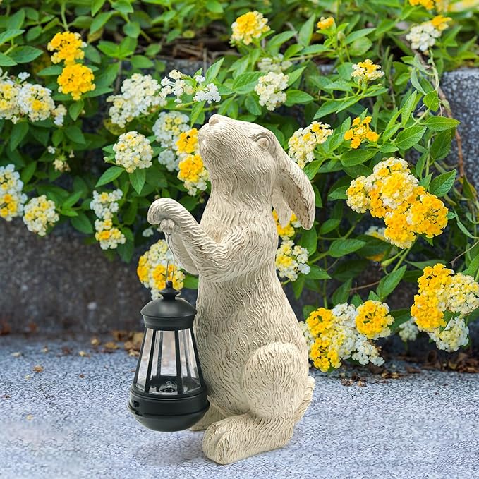 Garden Statues Rabbit with Solar Lights-Bunny Figurine Halloween Decorations Outdoor Rabbit Decor for Lawn,Balcony-Yard Art Garden&Patio Decor,Unique Housewarming&Birthday Gifts for Women Mom-Ruum Studio Home