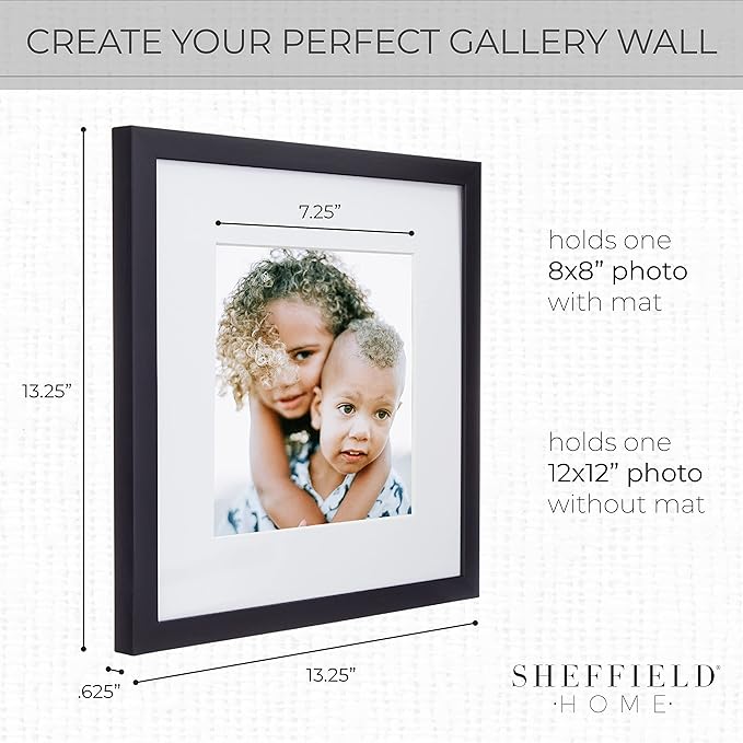 Sheffield Home 9 Piece Gallery Wall Frame Set, 12x12 in. Matted to 8x8 in. (Matte Black)-Ruum Studio Home