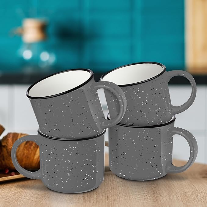 DISCOUNT PROMOS Ceramic Campfire Coffee Mugs 13 oz. Set of 10, Bulk Pack - Perfect for Tea, Espresso, Cappuccino, Hot Cocoa - Grey-Ruum Studio Home