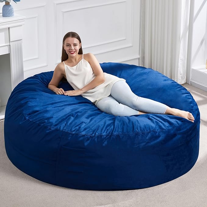 Hobestluk 6FT Bean Bag Chair Bean Bag Chairs for Adults Giant Bean Chairs with Velvet Cover, Memory Foam BeanBag Chair Fluffy BeanBag Chairs for Living Room, Bedroom- Blue (70" x 70" x 15")-Ruum Studio Home