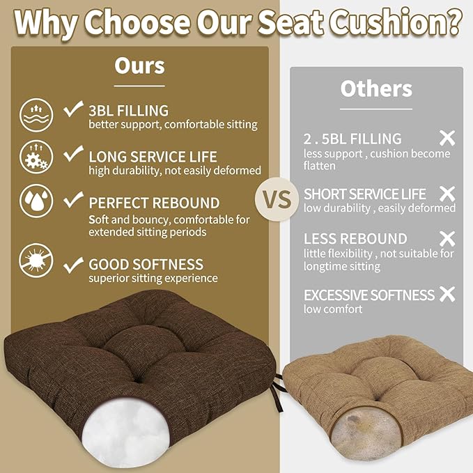 BUYUE Chair Cushion Set for Rocking Chair, Back Pillow & Seat Cushion with Ties, Original Woven Fabric Non-Slip Chair Pads for Elderly Sitting, Chocolate-Ruum Studio Home
