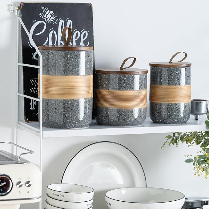 Spice Jars with Airtight Lid, Coffee Container Canister Kitchen Food Storage Jars for Spice Sugar Tea Bag, Stackable Decorative Jars for Countertop, Grey & 37oz-Ruum Studio Home