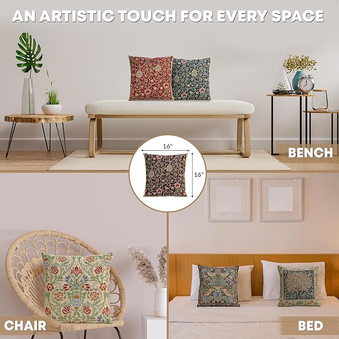 Charlotte Home Furnishings Throw Pillow Covers 16x16 in, Damson Blue Decorative Couch Pillow Cover, Boho Decor European Tapestry Cushion Cases, Living Room Cozy Home Decor, Jacquard Woven Soft Cotton-Ruum Studio Home