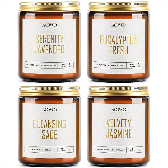 AOOVOO Candle Set - 4PC Scented Candles, 28 oz Soy Candles, Soy Candle for Home Scented, Sage/Jasmine/Eucalyptus/Lavender-Ruum Studio Home
