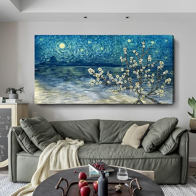 amatop Extra Large Wall Art Floral Tree Canvas Print for Living Room Bedroom Office– Oversized Plum Blossom Lake Landscape Picture Modern Blue Teal Nature Artwork Decor 58x29 Inch-Ruum Studio Home