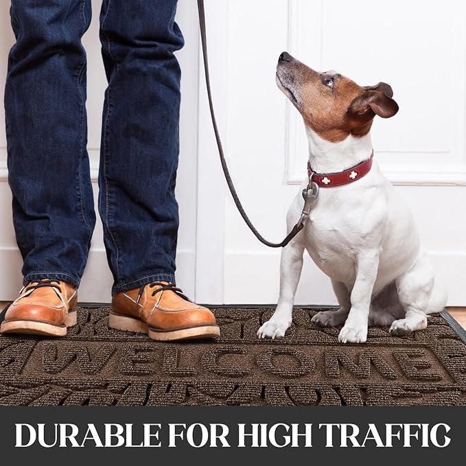Yimobra Welcome Mat Outdoor, 29.5x17 Waterproof Front Door Mat Outside Entrance, All-Weather Non Slip Front Doormat, Low-Profile Entryway Mats Indoor, Porch and Patio, Coffee-Ruum Studio Home