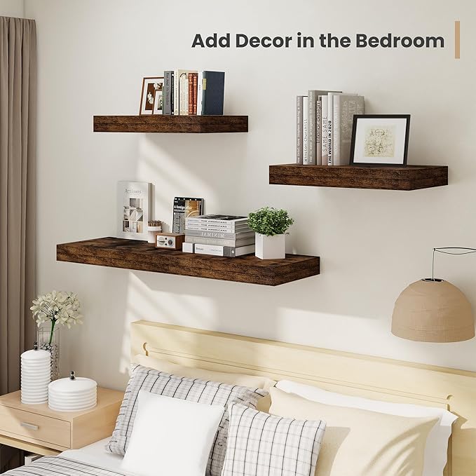 Heimlove 12" Deep Floating Shelves, 36 x 12 Inch Wall Mounted Long Floating Shelf with Invisible Brackets, for Home Decor, Bedroom, Kitchen, Living Room, Bathroom - 2 Pack, Rustic Brown-Ruum Studio Home