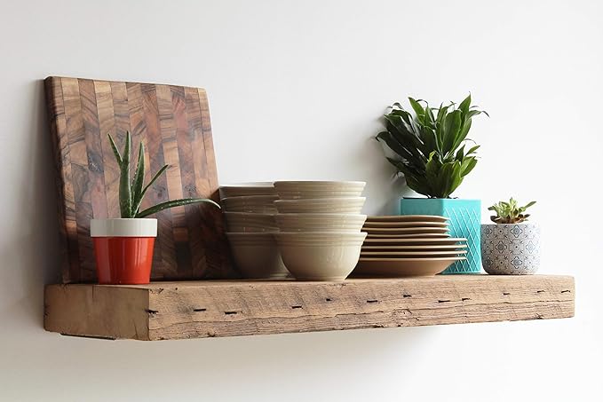 Urban Legacy Reclaimed Barn Beam Deep Shelves | Deep Shelves with Brackets Included, Set of 2 | (Natural Low Profile Bracket, 36" x 11.5" x 3")-Ruum Studio Home