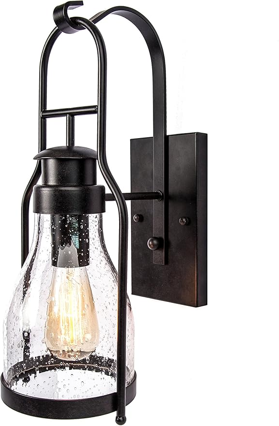 Muskoka Lifestyle Products Rustic Wall Light Lantern with Retro Industrial loft Lantern Look in Rubbed Bronze Powder Coat Finish with Wine Bottle Pioneer jug Glass-Ruum Studio Home