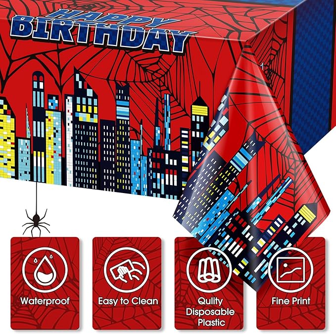 Oudain 3 Pcs Spider Tablecloth 108 x 54 in Red and Blue Plastic Disposable Table Covers City Web Theme Birthday Party Decorations Large Table Cloths for Party Indoor Outdoor (Birthday)-Ruum Studio Home