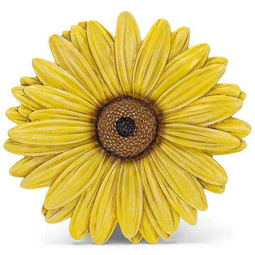 NAT & Jules Gerbera Daisy Flower Shaped Dimensional Indoor Outdoor 12 inch Cast Resin Decorative Garden Stepping Stone, Patio, Walkway Sculpture Yard Art, Yellow-Ruum Studio Home