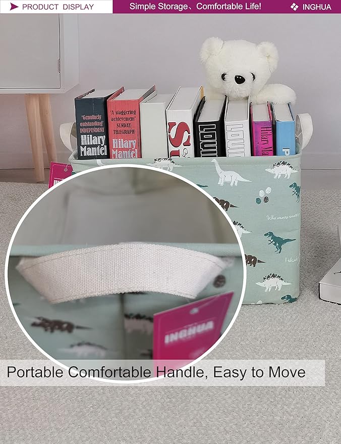 Rectangular Storage Basket Fabric Organizer Bin for Toys,Books,Clothes,Gifts,Pets-Perfect for Home,Office,Nursery,Dorm,Shelf(Rec dinosaur)-Ruum Studio Home