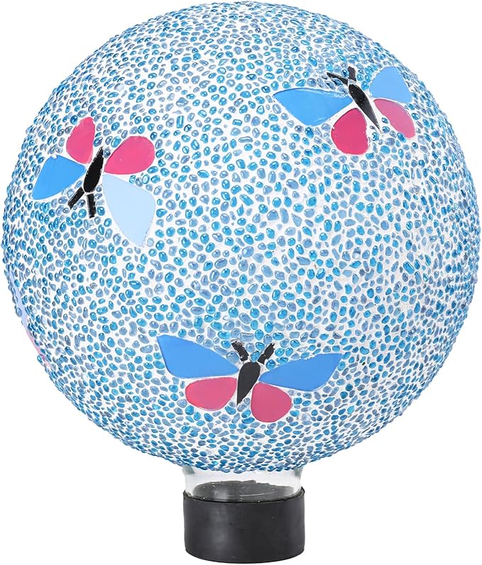 Gazing Ball 8 Inch Butterfly Glass Mosaic Garden Globe Outdoor Gazing Globe Yard Ornament for Garden Yard Home Lawn Outdoor Decoration Gift for Women (Not Solar Powered)-Ruum Studio Home
