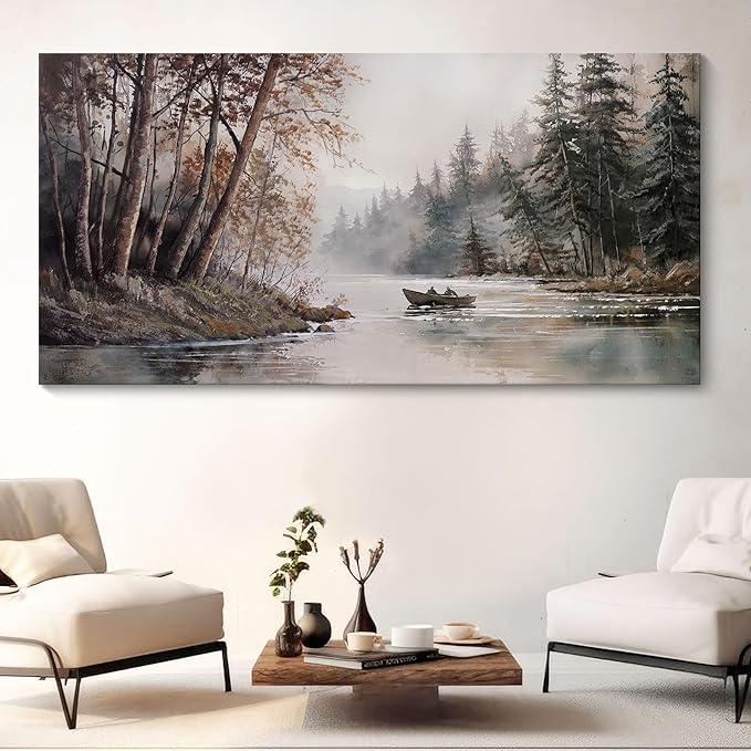 HGUAOA Mountain Canvas Wall Art Rustic Lake Landscape - Nature & Forest Scenery Paintings Pictures for Living Room & Bedroom Wall Decor Vintage Artwork for Walls-Ruum Studio Home