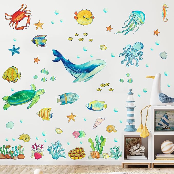 Ocean Fish Wall Decals Glow in The Dark, Removable Sea Turtle Wall Stickers, Luminous Wall Decor for Nursery Playroom Bedroom, Birthday Christmas Gift Decoration-Ruum Studio Home