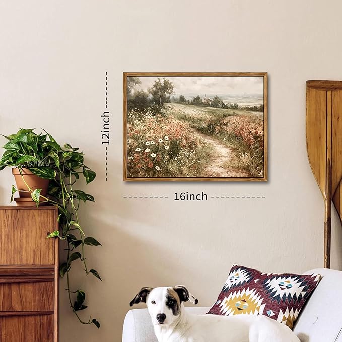 Vintage Framed Wall Art for Living Room – Vintage Wildflower Pictures Oil Paintings Canvas Prints – Country Flower Modern Farmhouse Wall Decor for Bathroom Bedroom Home Office – 12x16in-Ruum Studio Home