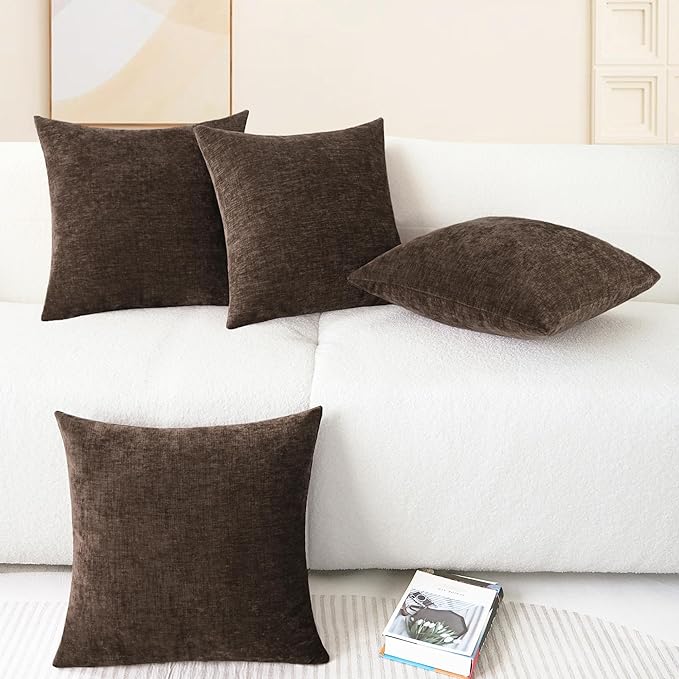 CaliTime Throw Pillow Covers Decorative 18 X 18 Inches Pack of 4 Cozy Chenille Cushion Cases for Couch Sofa Bed Living Room Home Coffee-Ruum Studio Home