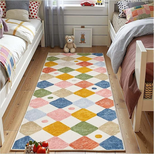 jinchan 2x6 Runner Rug Kids Hallway Washable Rug Indoor Soft Non Slip Modern Diamond Carpet for Nursery Room Bedroom Kitchen Laundry Room Circus on Cream-Ruum Studio Home