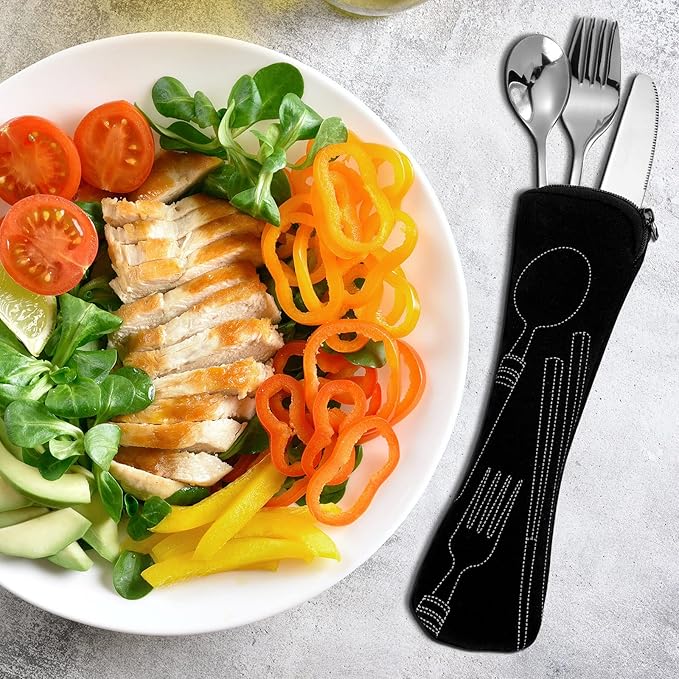 7 Pieces Bariatric Eating Portion Control Flatware Bariatric Management Silverware Serving Spoons Forks Knives Stainless Steel Weight Loss Utensils with Fabric Storage Bag-Ruum Studio Home