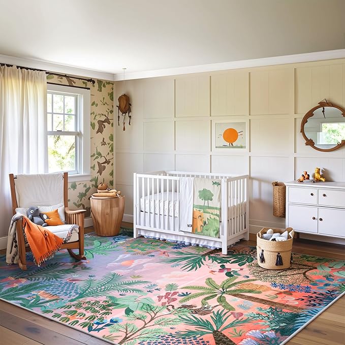 LIVEBOX Jungle Rug 9 x 12 Rug Purple Room Rugs for Bedroom, Soft Washable Area Rugs 9x12 Living Room, Modern Stain Resistant Floor Carpet Play Rugs for Kids Playroom Dining-Ruum Studio Home