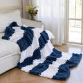 Chunky Knit Blanket - Luxury Soft Cozy 60 * 80 Throw Blanket,100% Woven Blanket Rope Knot Throw Blanket for Couch, Sofa, Home Decor, Gift - Machine Washable（White/Deep Blue）-Ruum Studio Home