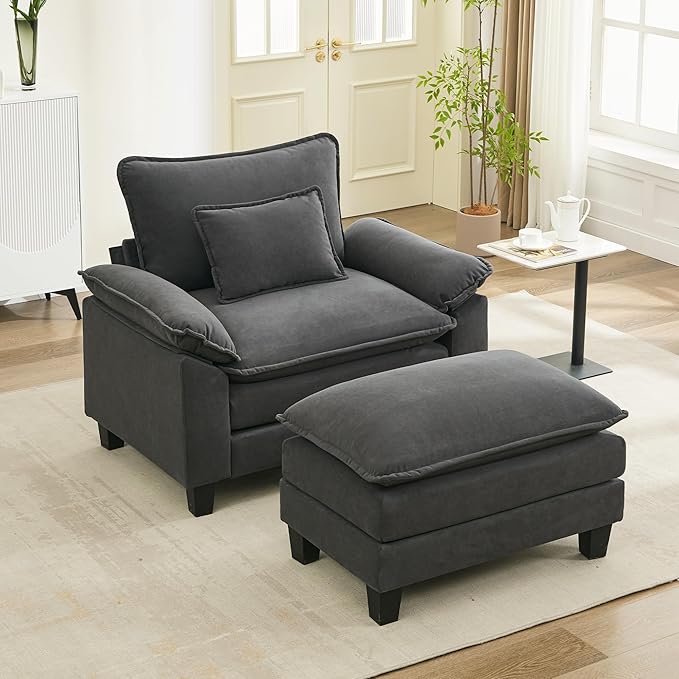 URRED Modular Sectional Sofa Comfy Cloud Couch, Modern Chenille Sofa Sleeper Deep Seat Couches with Ottoman/Pillows for Living Room (Dark Gray, 53''- Ottoman)-Ruum Studio Home